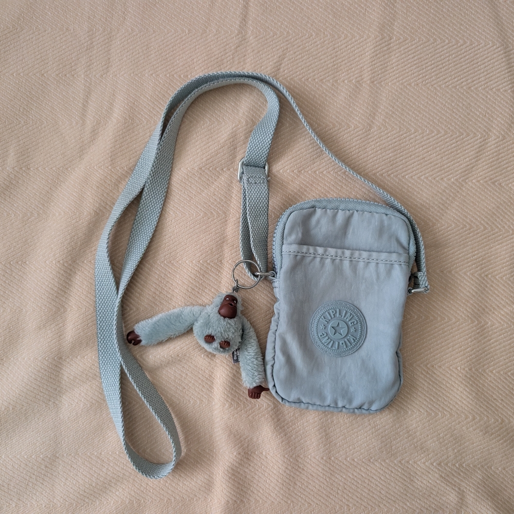 Kipling Light Gray Crossbody Bag with Monkey Charm